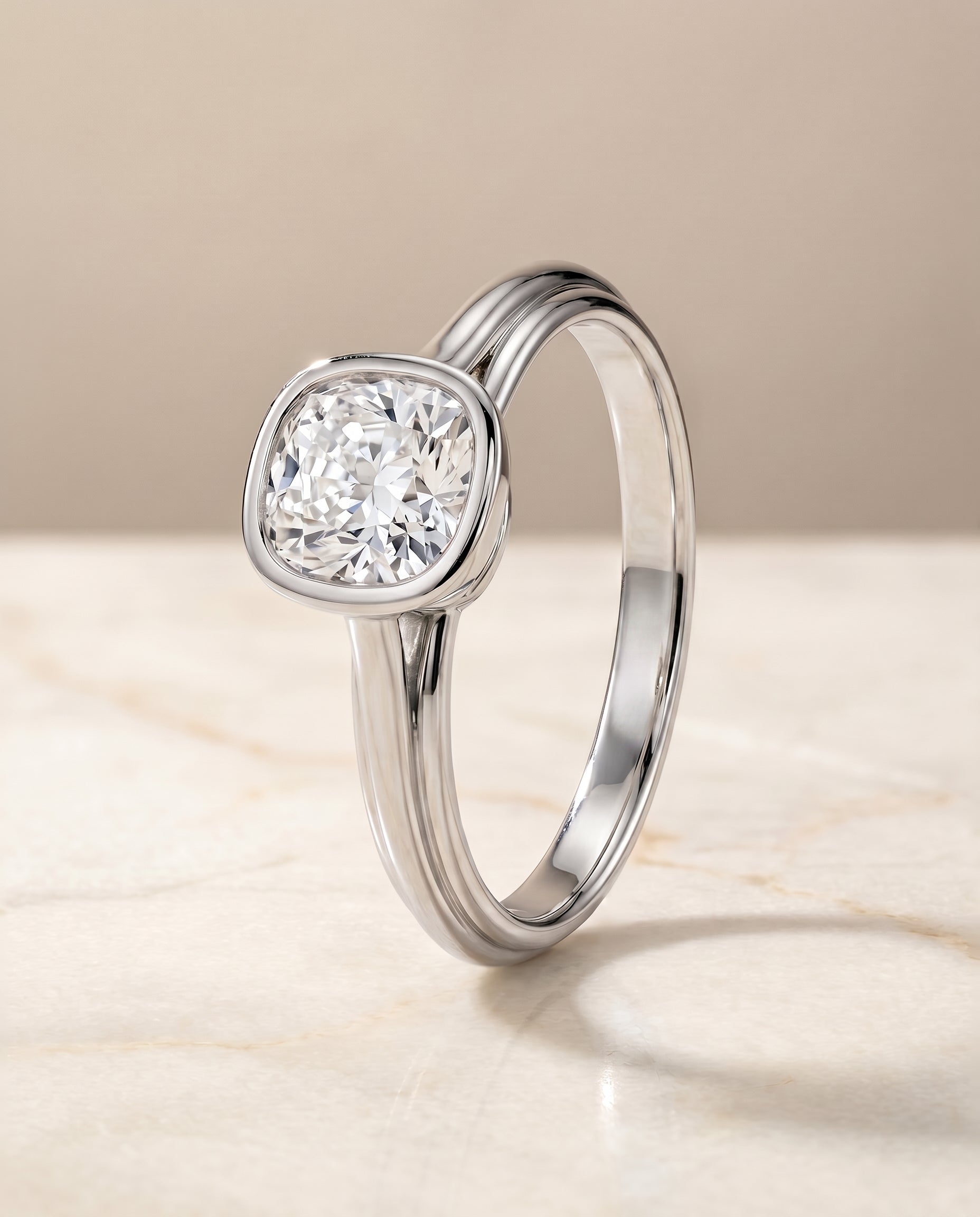 The Hayley setting for cushion diamonds, made to order in Platinum | RockHer
