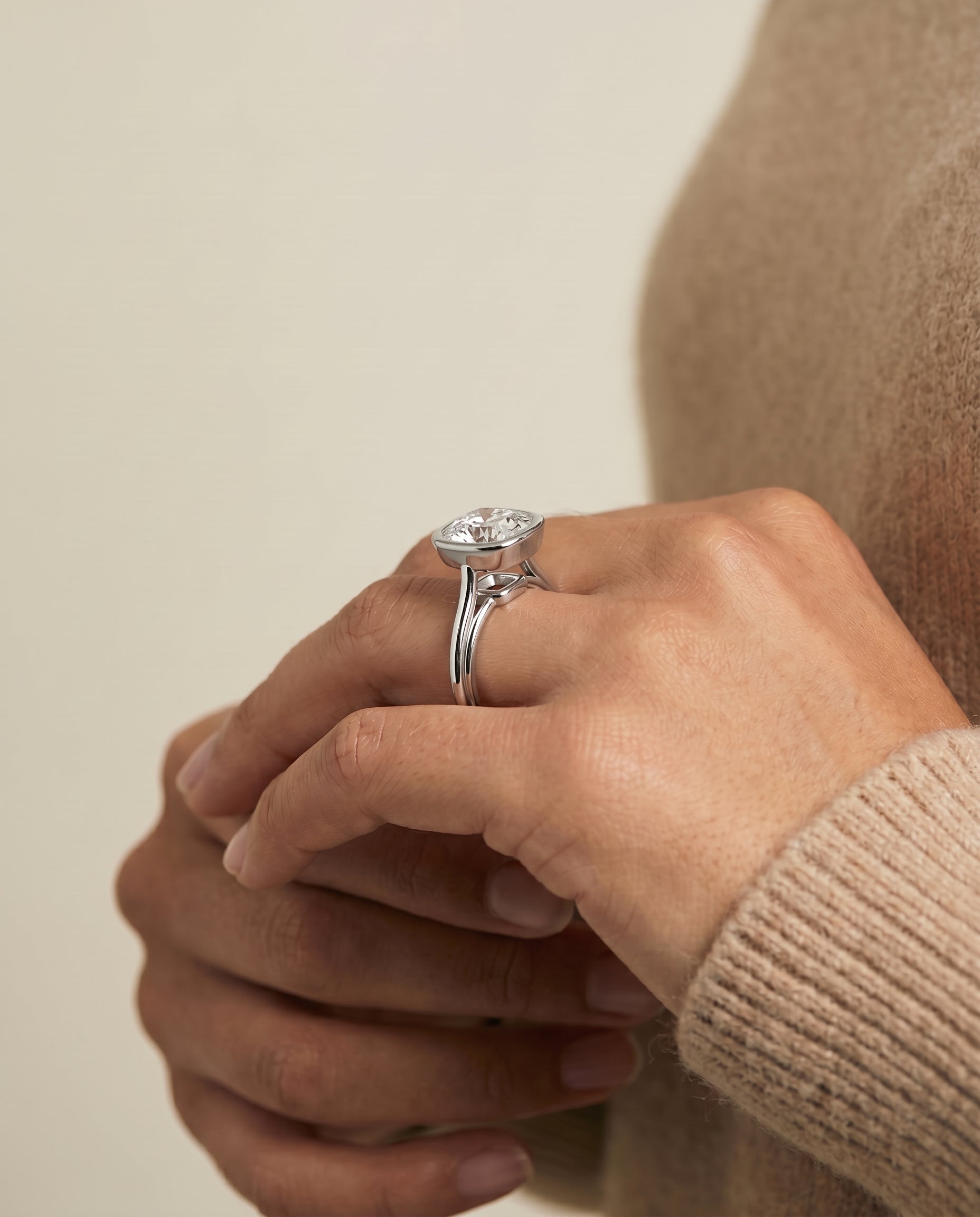 The Hayley engagement ring setting in Platinum, bezel cathedral solitaire cut design | RockHer