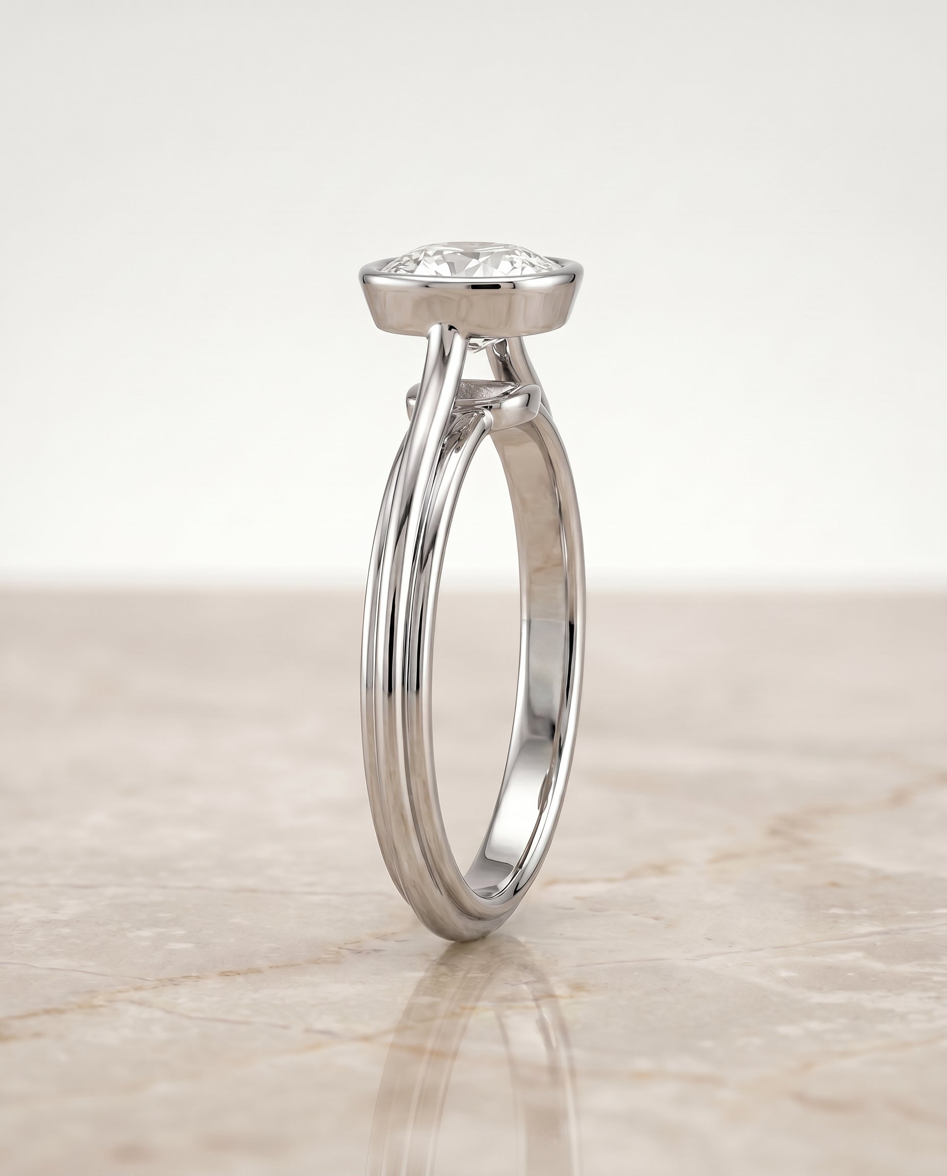 Bezel Cathedral Solitaire Cut styling on The Hayley cushion engagement ring setting | RockHer
