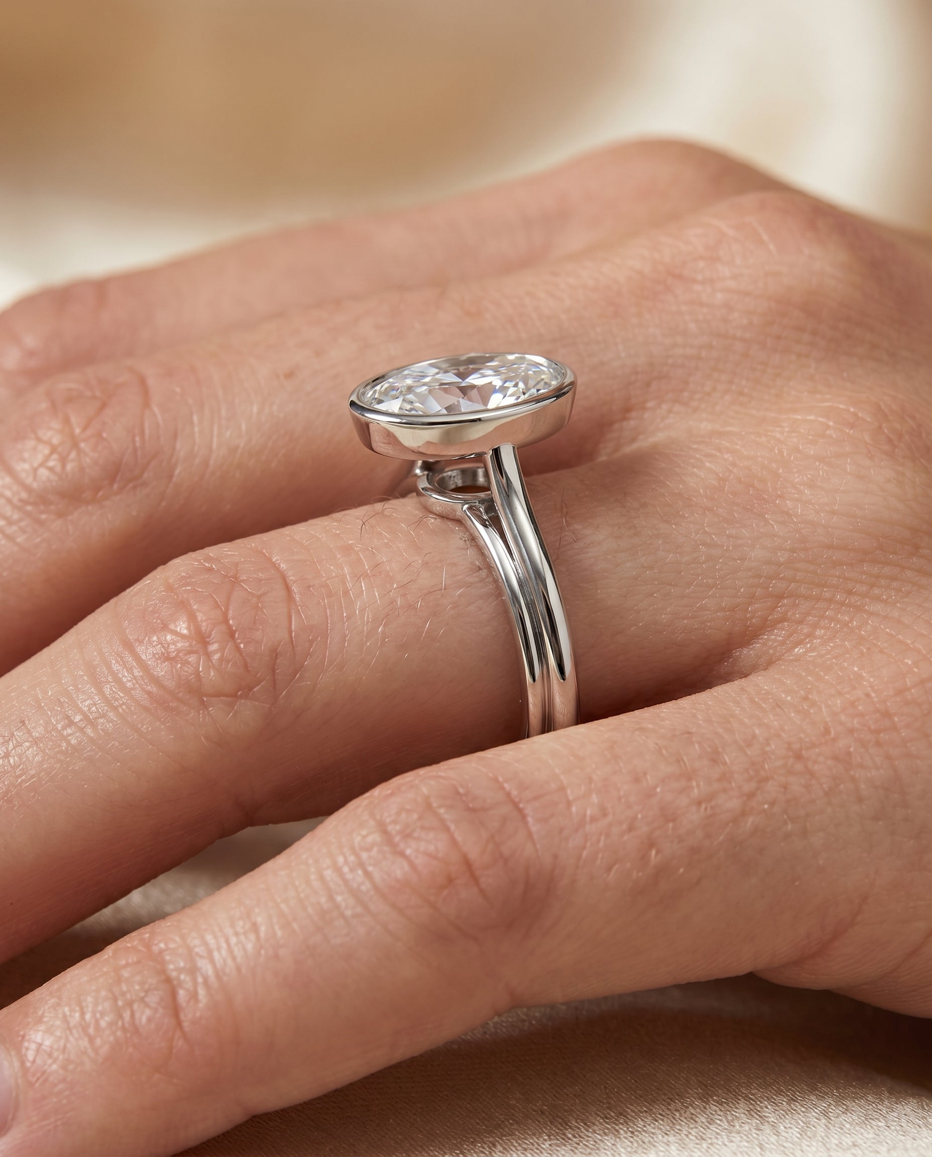 The Hayley engagement ring setting in Platinum, bezel cathedral solitaire design | RockHer