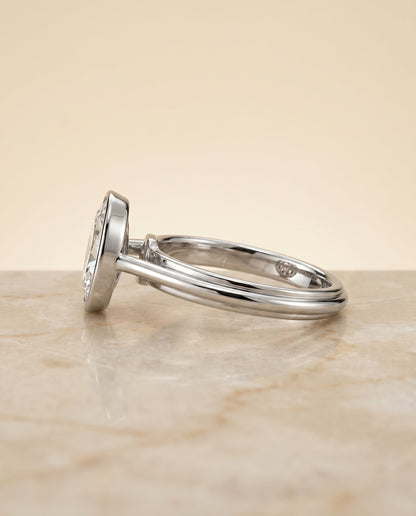 Hayley Select Bezel Solitaire Oval Lab Diamond Engagement Ring in Platinum, side view | RockHer