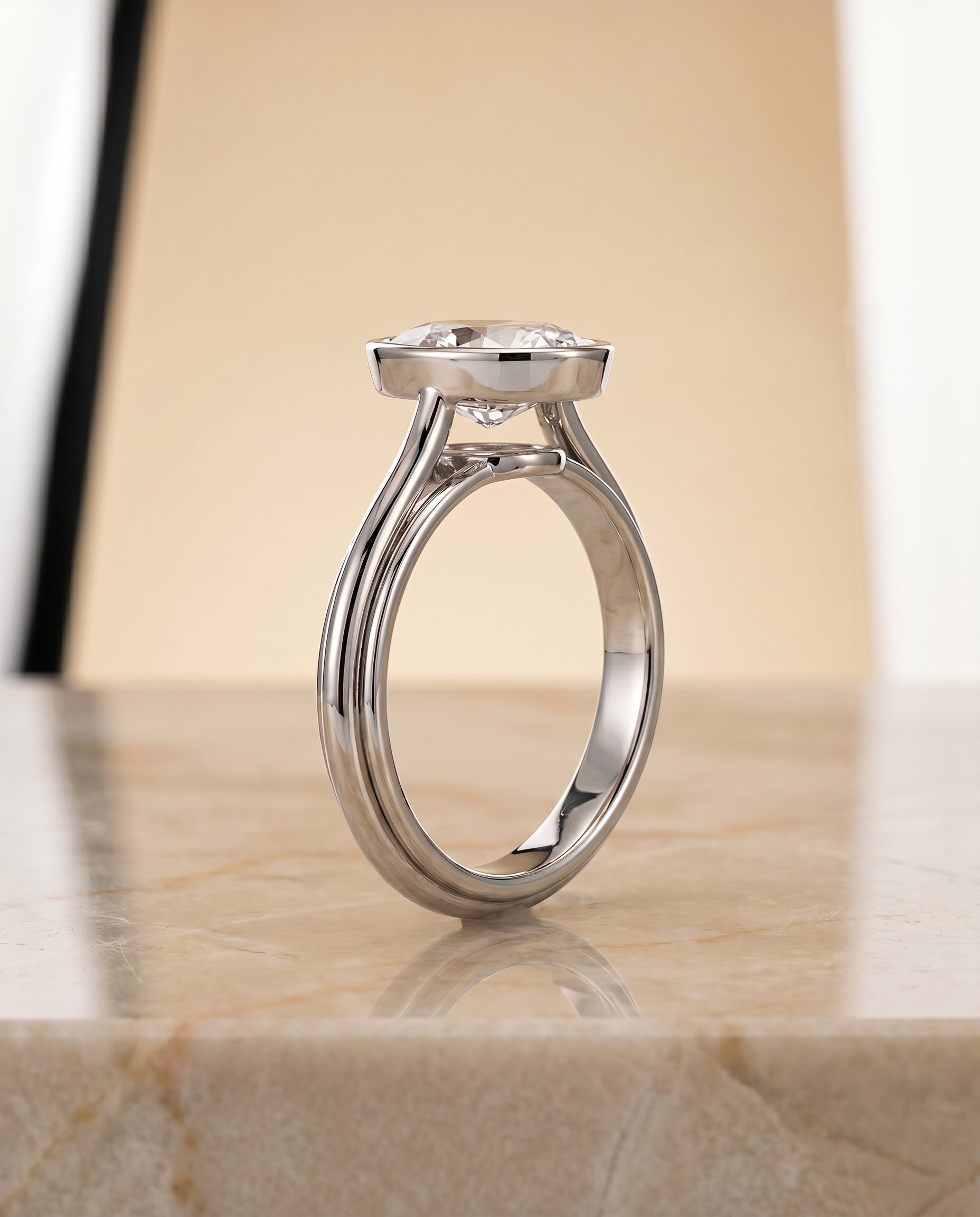 Bezel Cathedral Solitaire styling on The Hayley oval engagement ring setting | RockHer
