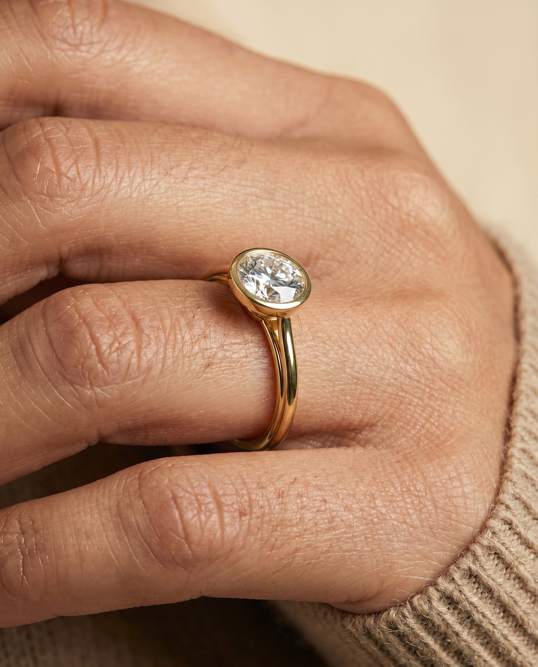 The Hayley engagement ring setting in 18K Yellow Gold, bezel cathedral solitaire design | RockHer