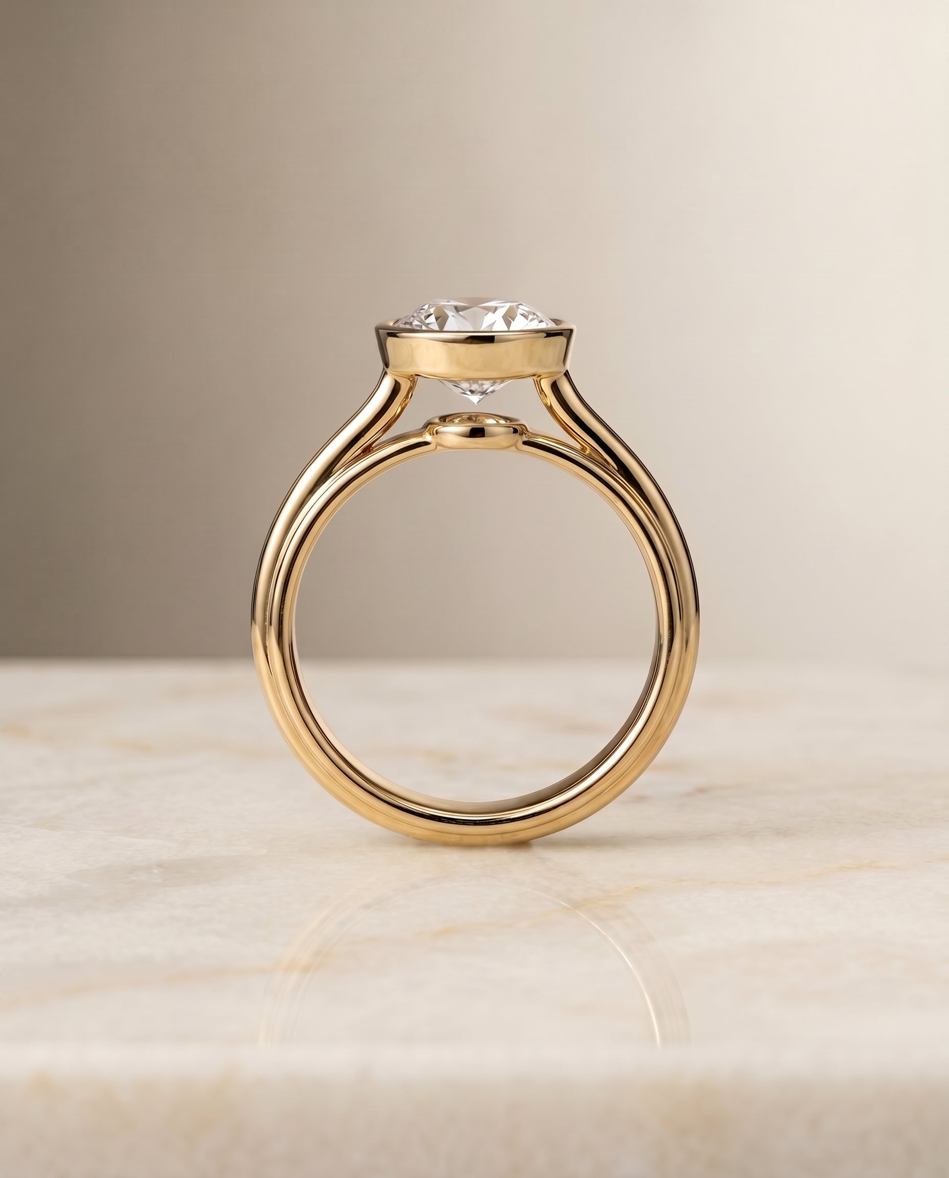 The Hayley setting for round diamonds, made to order in 18K Yellow Gold | RockHer