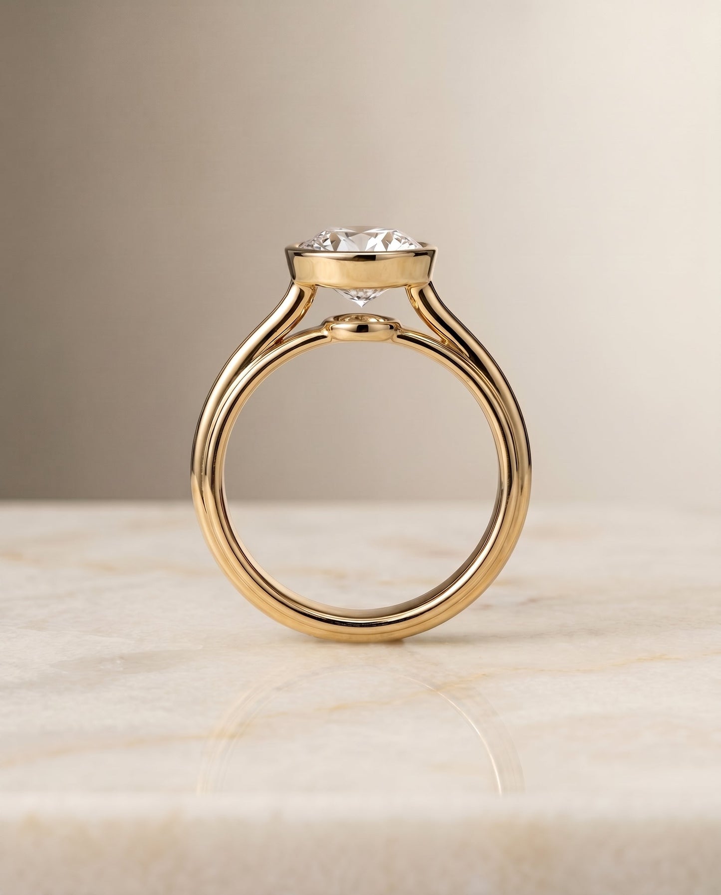 Hayley Select Bezel Solitaire Round Lab Diamond Engagement Ring in 18K Yellow Gold, side view | RockHer