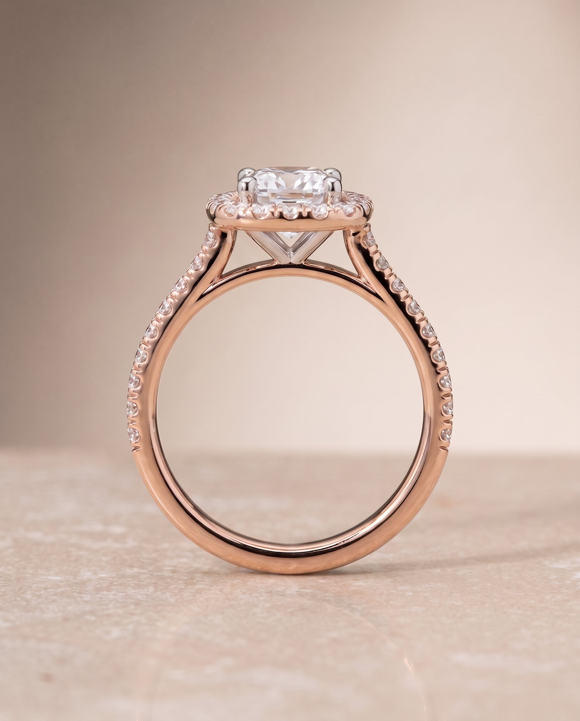 The Hymn setting for cushion diamonds, made to order in 14K Rose Gold | RockHer