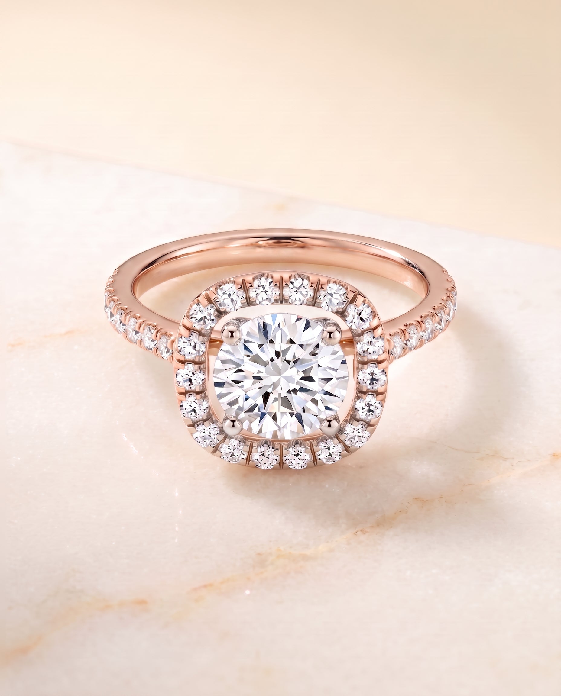 The Hymn French Pavé Halo Frame Round Engagement Ring Setting in 14K Rose Gold