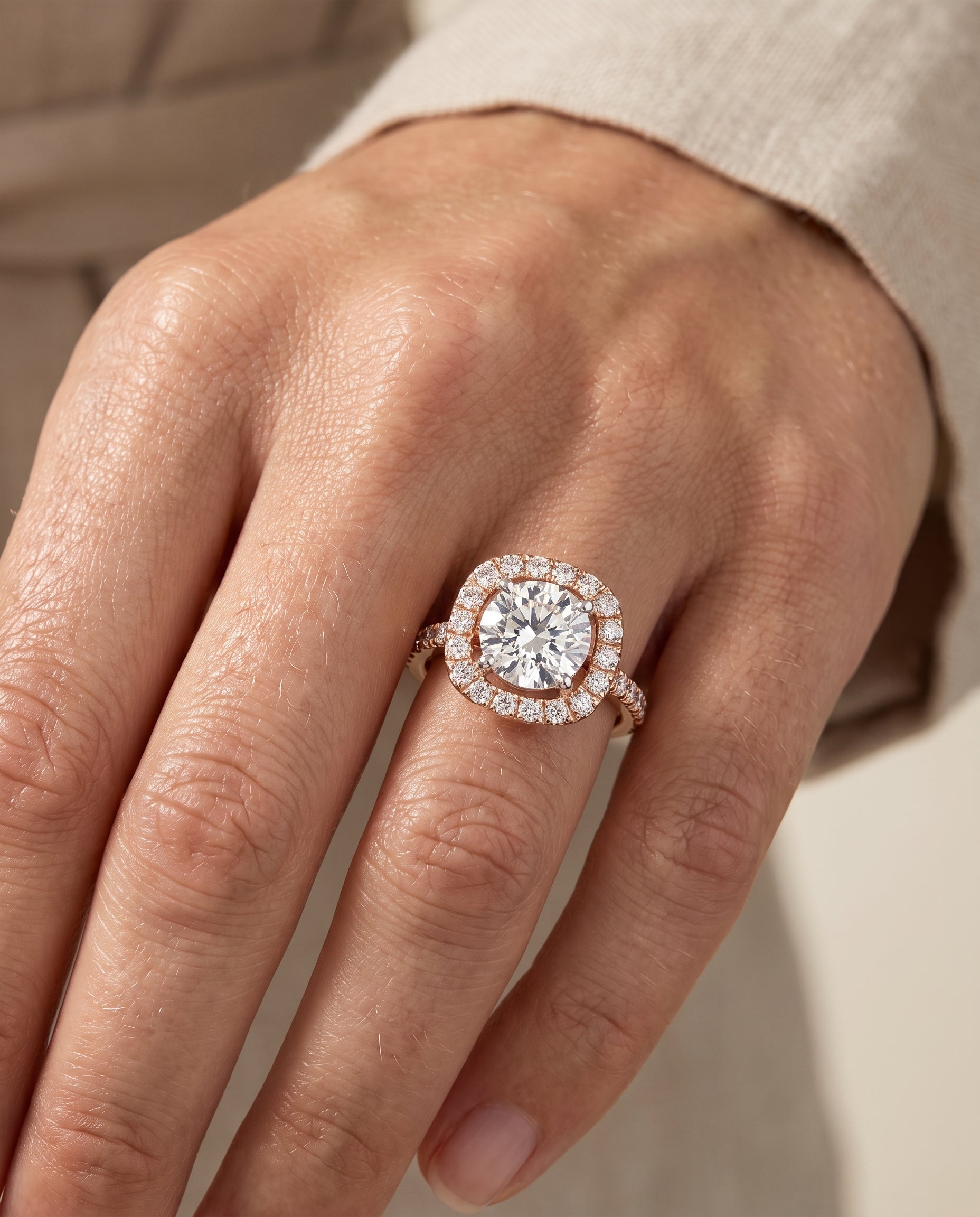 The Hymn engagement ring setting in 14K Rose Gold, french pavé halo frame design | RockHer