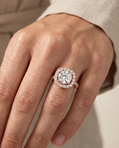 The Hymn French Pavé Halo Frame Round Engagement Ring Setting in 14K Rose Gold