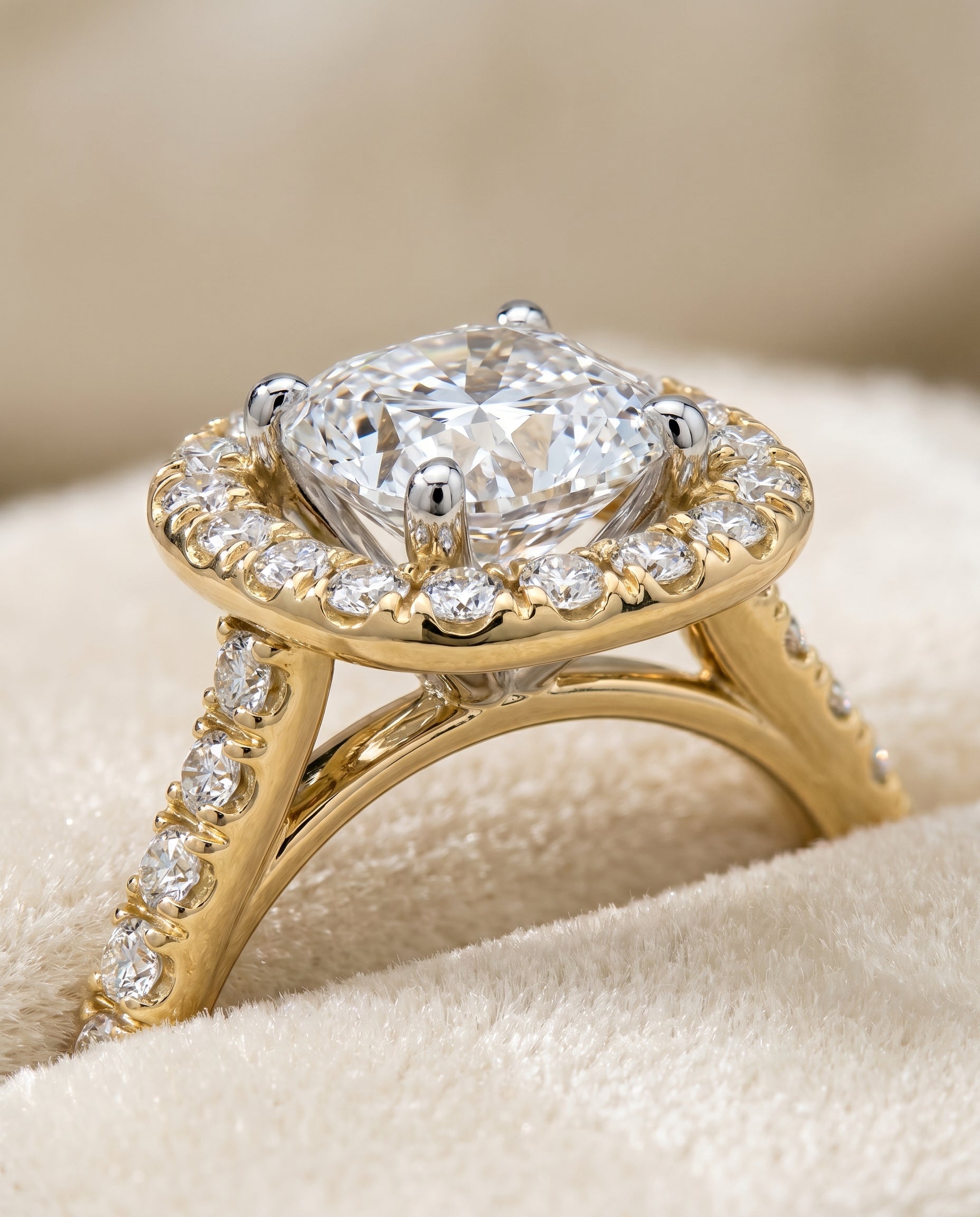18K Yellow Gold band of The Hymn cushion engagement ring setting | RockHer