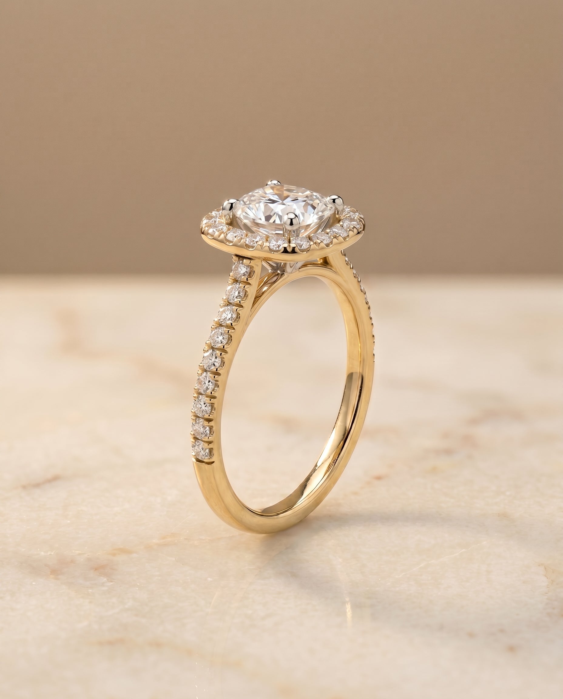 French Pavé Halo Frame Cut styling on The Hymn cushion engagement ring setting | RockHer