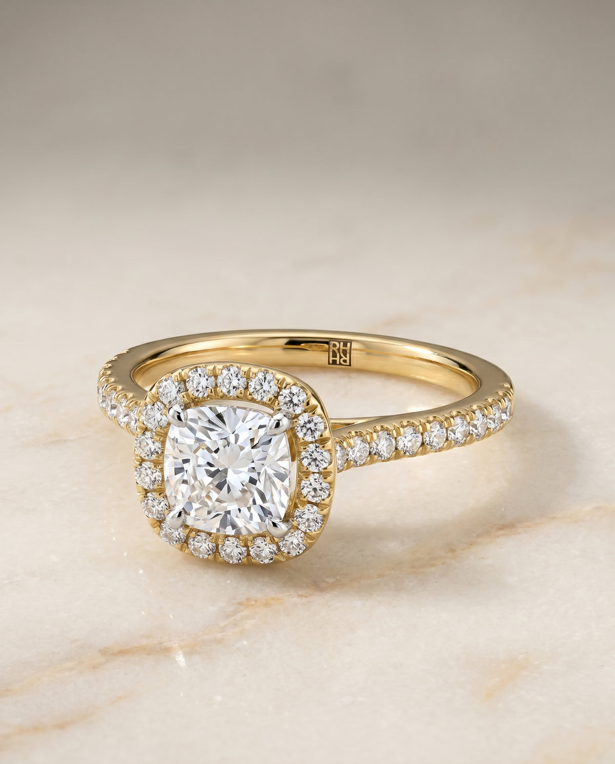 The Hymn cushion engagement ring setting in 18K Yellow Gold | RockHer
