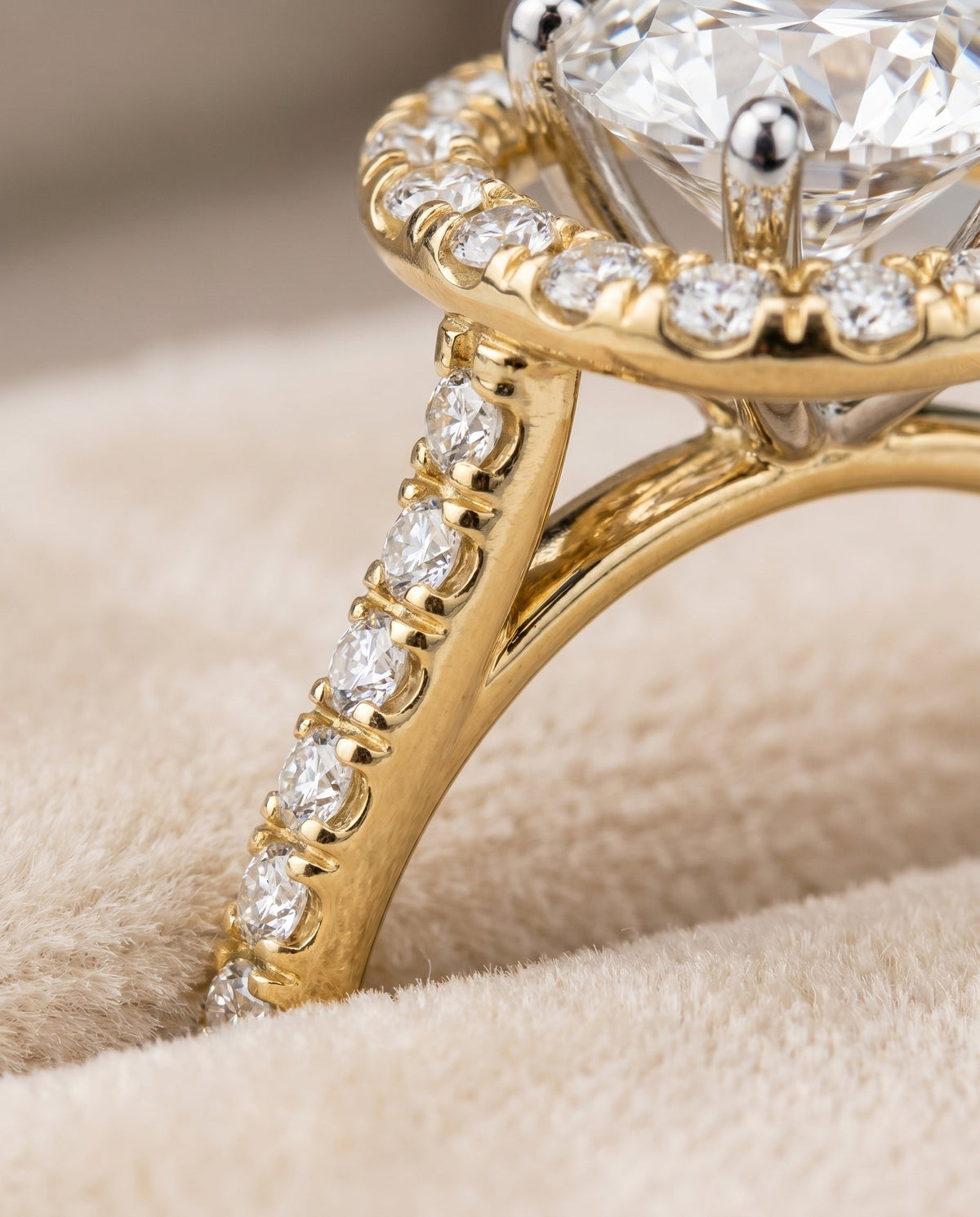 Hymn Select Halo Round Lab Diamond Engagement Ring in 18K Yellow Gold, detail view | RockHer