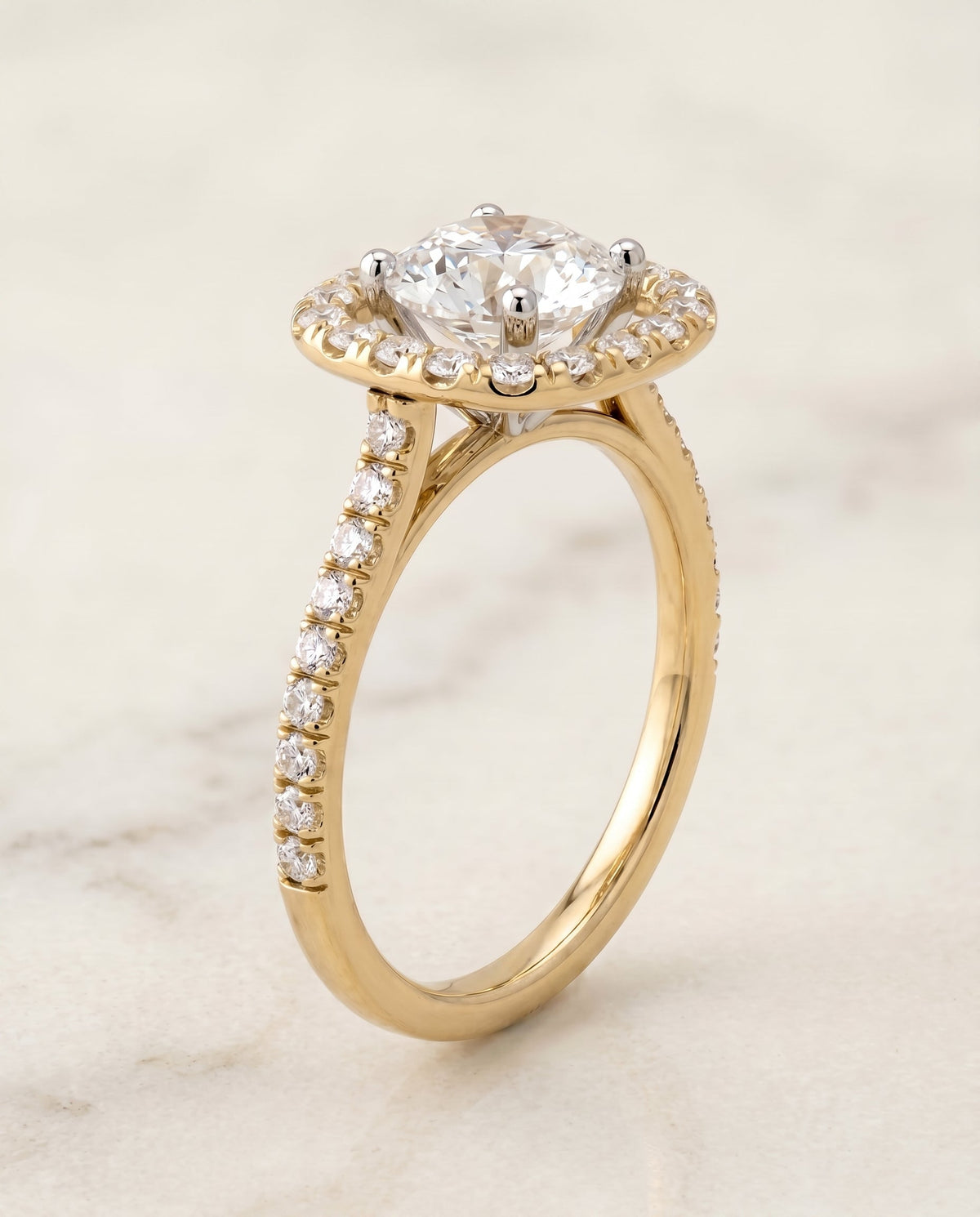 Hymn Select Halo Round Lab Diamond Engagement Ring in 18K Yellow Gold, front view | RockHer