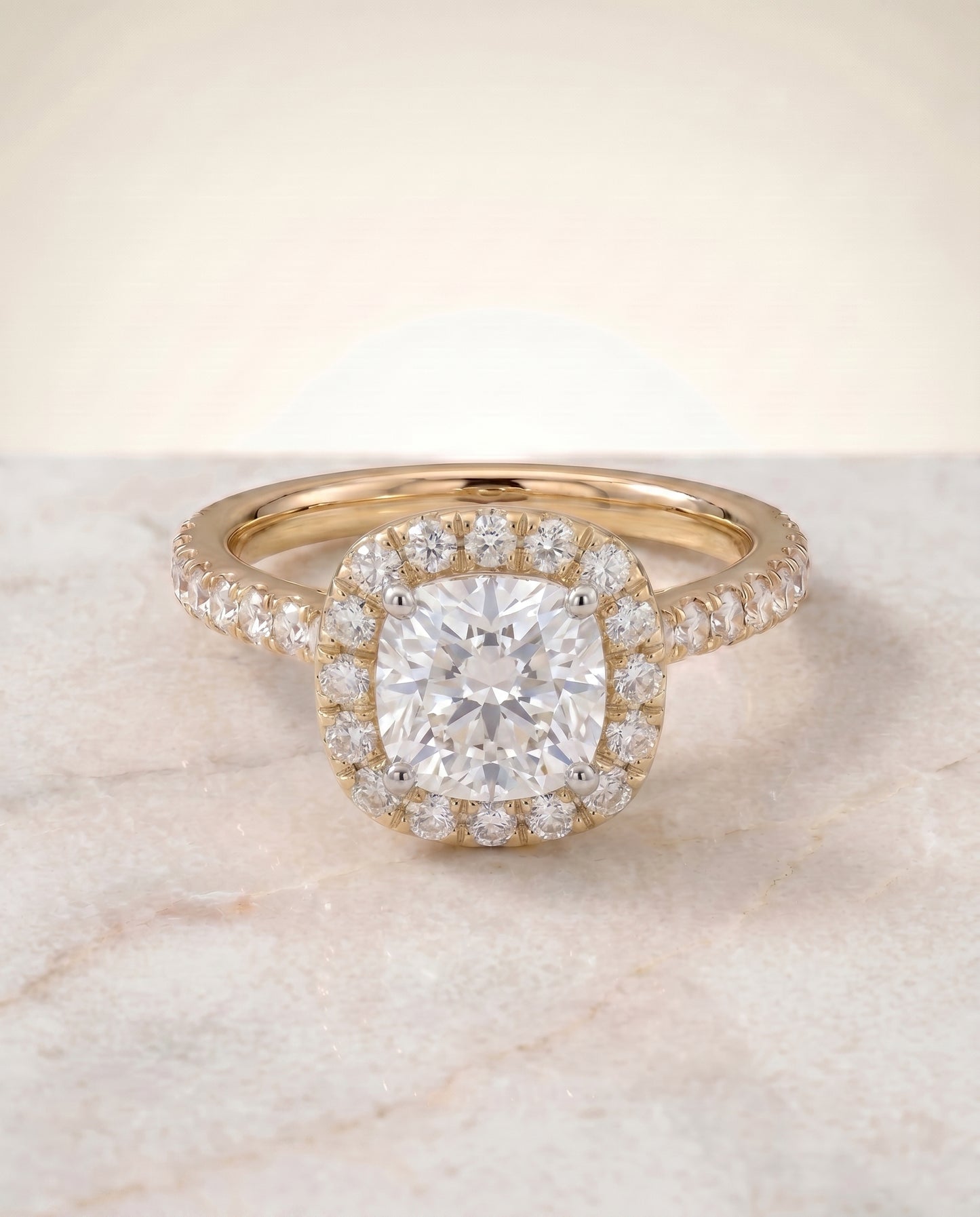 The Hymn Pavé Halo Engagement Ring Setting for Round Diamonds in 18K Yellow Gold