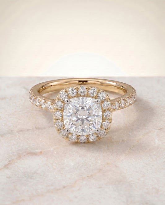 The Hymn Pavé Halo Engagement Ring Setting for Round Diamonds in 18K Yellow Gold