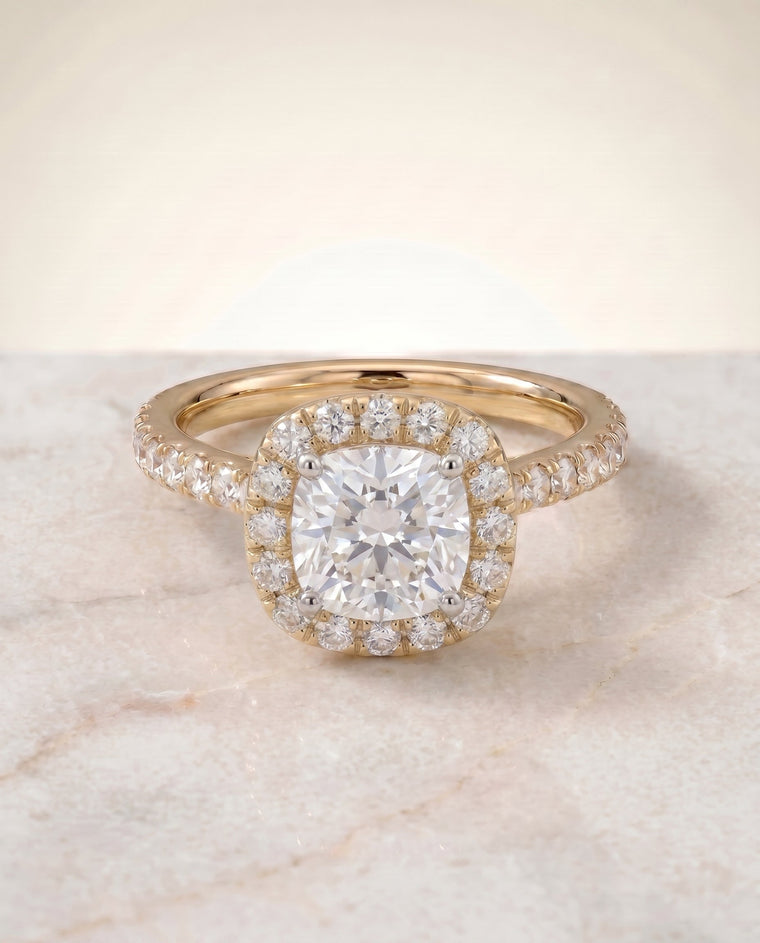 The Hymn Select Halo Round Lab Diamond Engagement Ring in 18K Yellow Gold