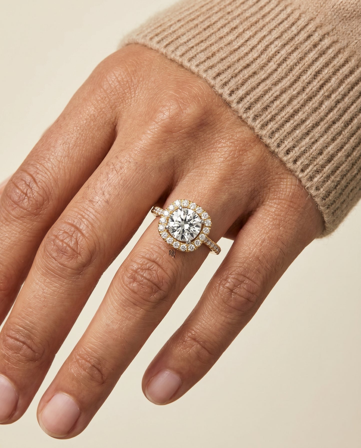 The Hymn Pavé Halo Engagement Ring Setting for Round Diamonds in 18K Yellow Gold