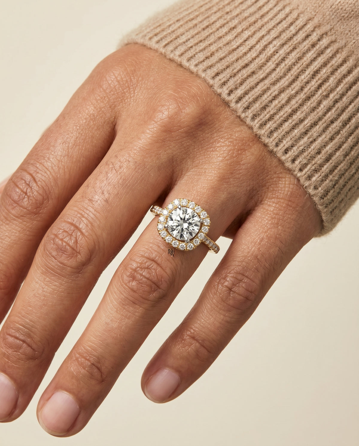 The Hymn engagement ring setting in 18K Yellow Gold, french pavé halo frame design | RockHer