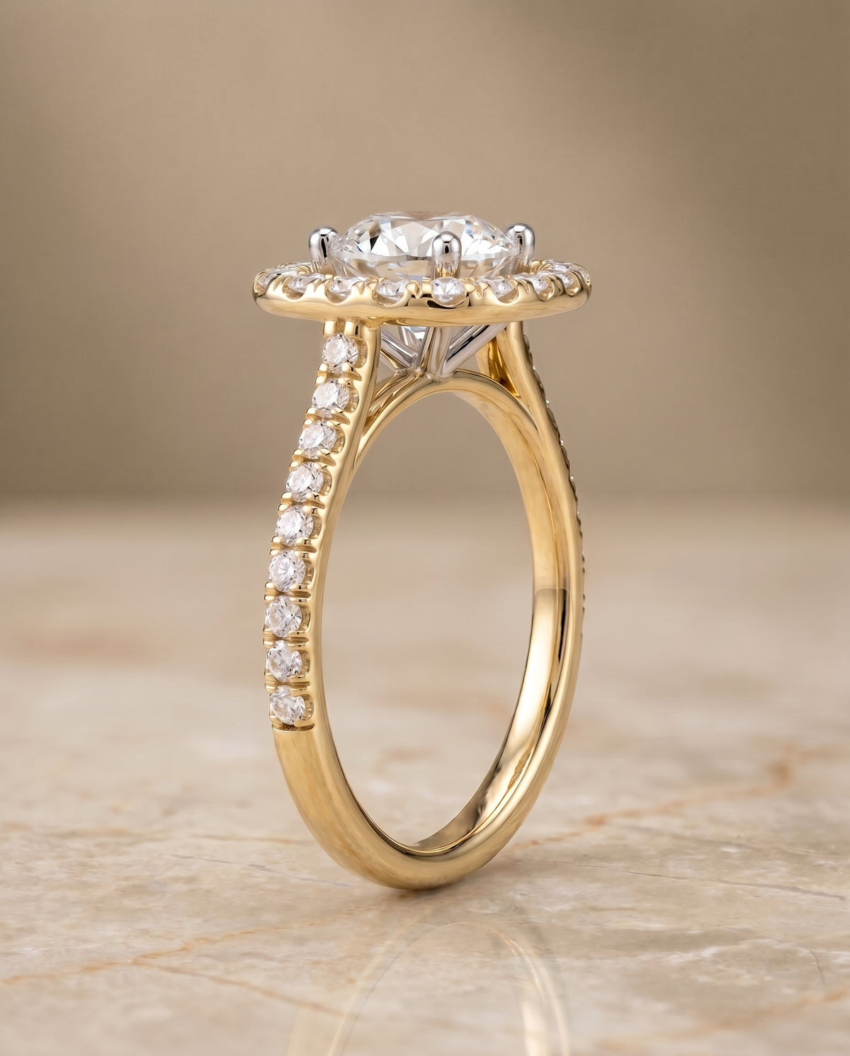 Hymn Select Halo Round Lab Diamond Engagement Ring in 18K Yellow Gold, side view | RockHer