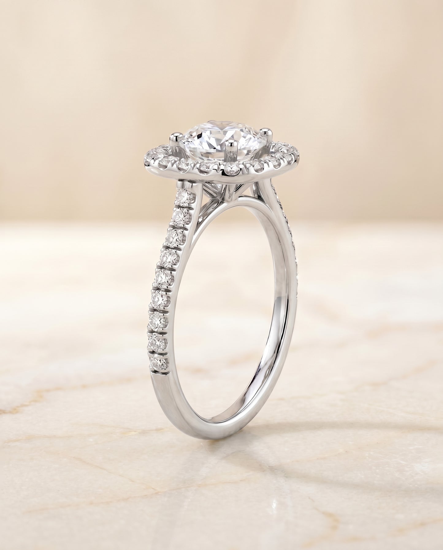 The Hymn French Pavé Halo Frame Round Engagement Ring Setting in Platinum