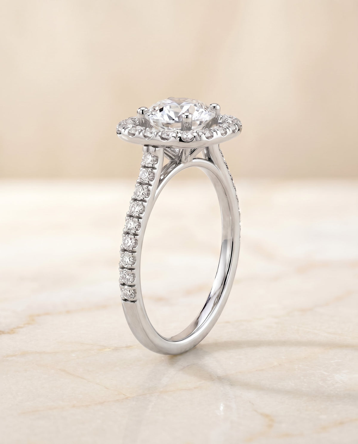 Hymn Select Halo Round Lab Diamond Engagement Ring in Platinum, front view | RockHer