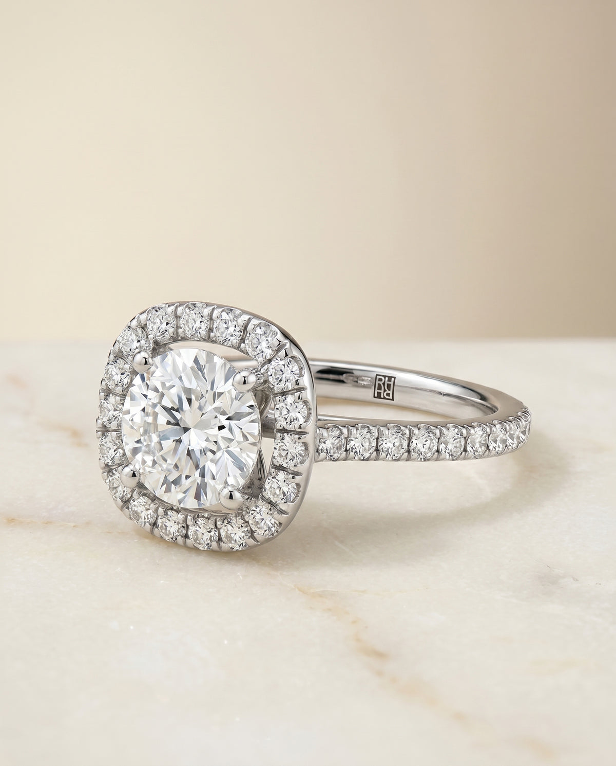 The Hymn round engagement ring setting in Platinum | RockHer