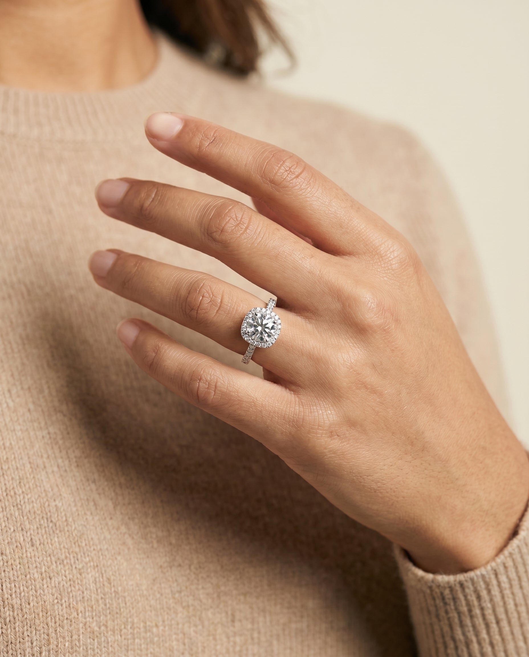 The Hymn engagement ring setting in Platinum, french pavé halo frame design | RockHer