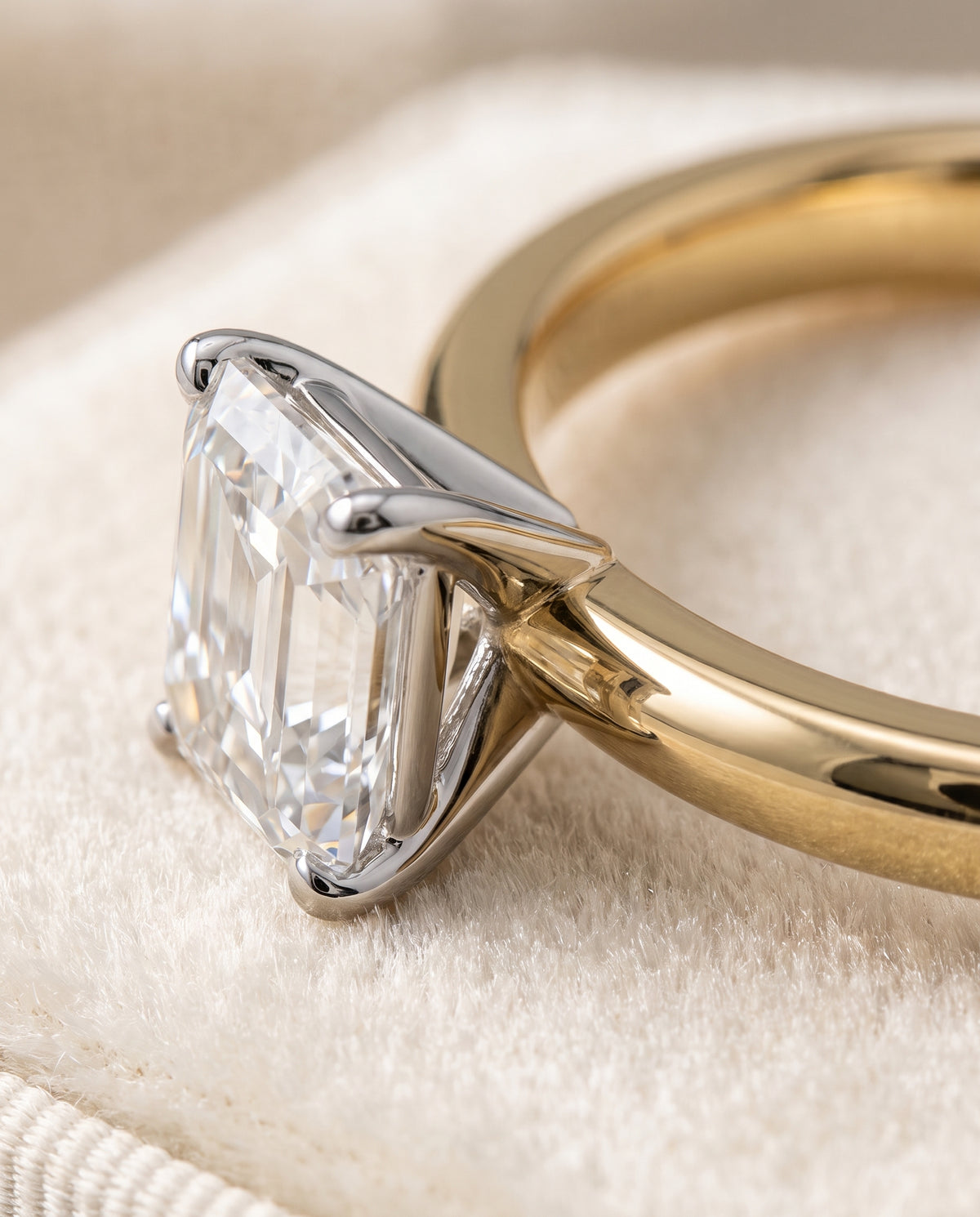 The Isolde Petite Knife Edge Solitaire Asscher Cut Engagement Ring Setting in 18K Yellow Gold