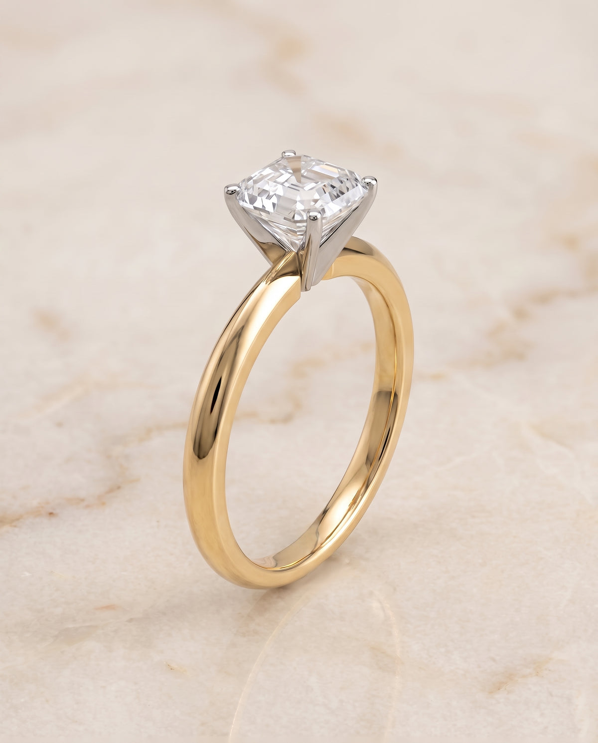The Isolde Petite Knife Edge Solitaire Asscher Cut Engagement Ring Setting in 18K Yellow Gold
