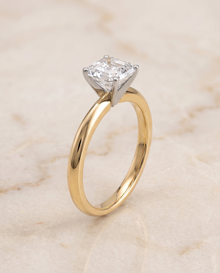 The Isolde Petite Knife Edge Solitaire Asscher Cut Engagement Ring Setting in 18K Yellow Gold