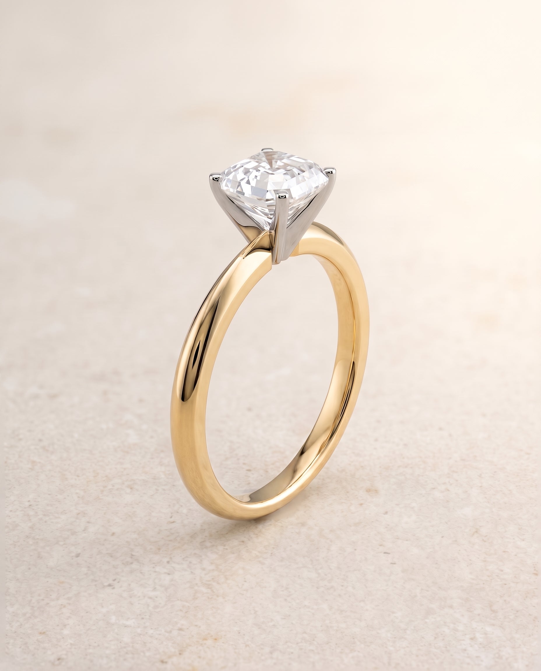 The Isolde Petite Knife Edge Solitaire Asscher Cut Engagement Ring Setting in 18K Yellow Gold