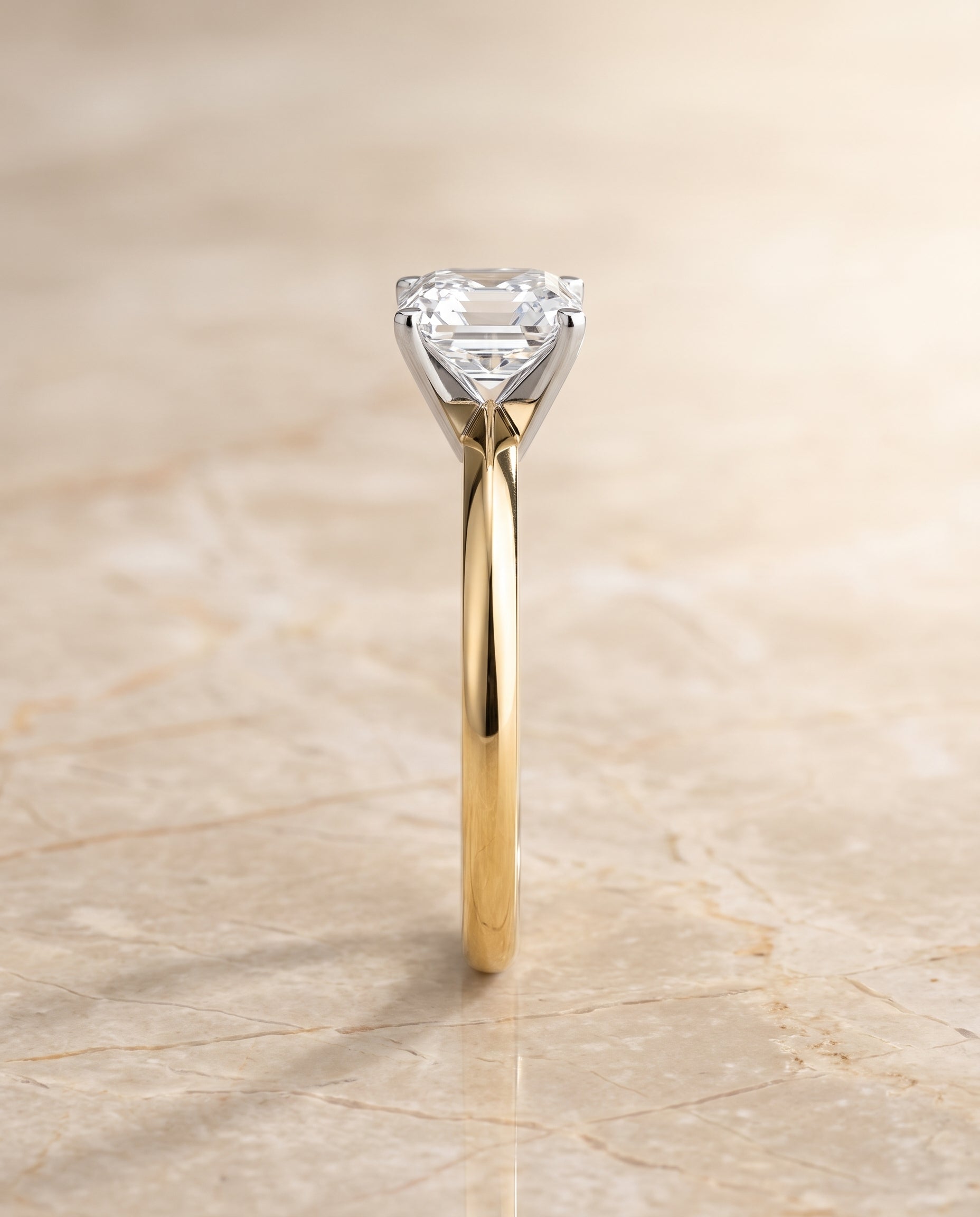 The Isolde Petite Knife Edge Solitaire Asscher Cut Engagement Ring Setting in 18K Yellow Gold