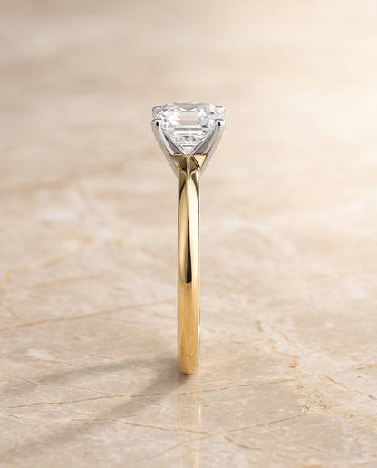The Isolde Petite Knife Edge Solitaire Asscher Cut Engagement Ring Setting in 18K Yellow Gold