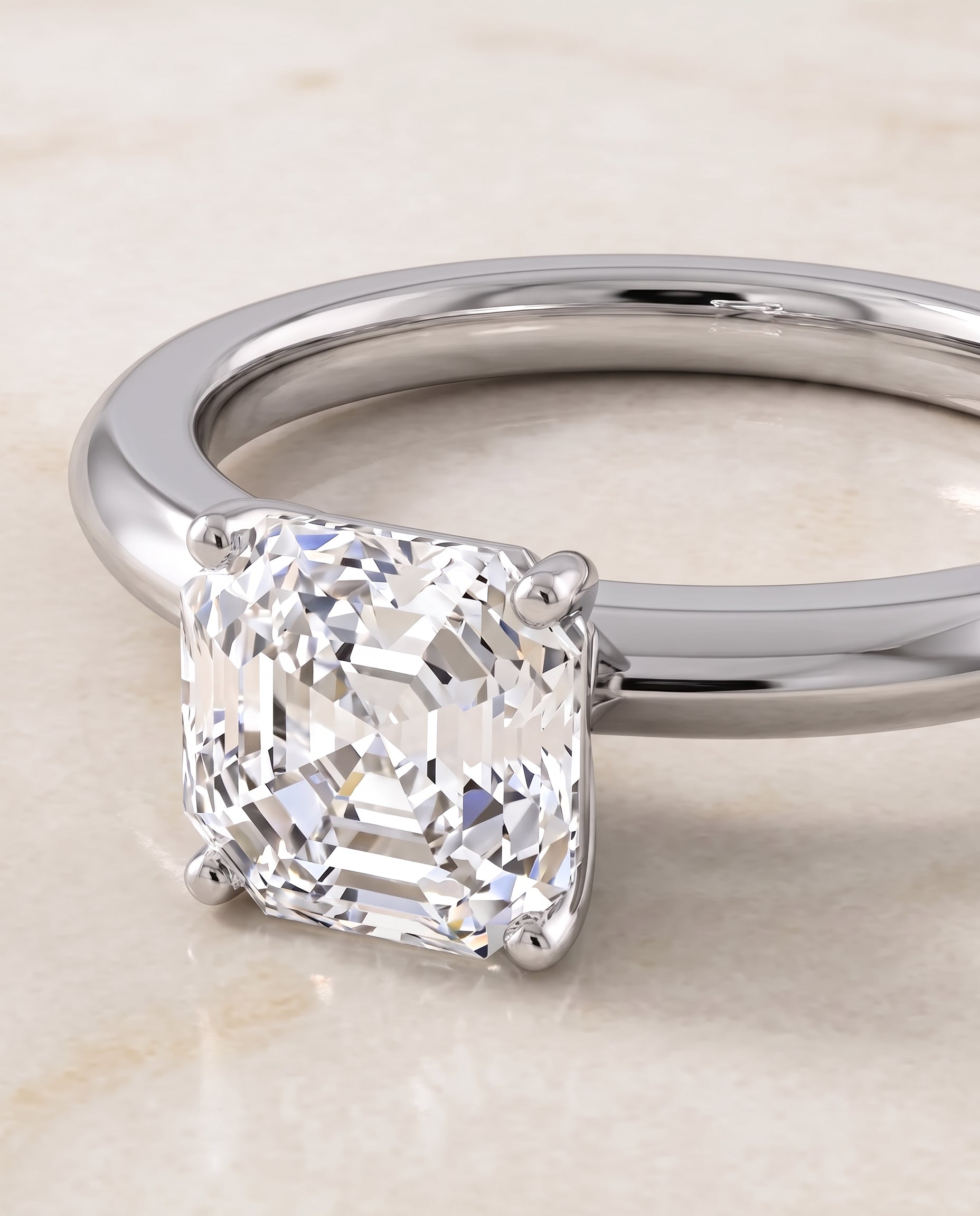 The Isolde Petite Knife Edge Solitaire Asscher Cut Engagement Ring Setting in 18K White Gold