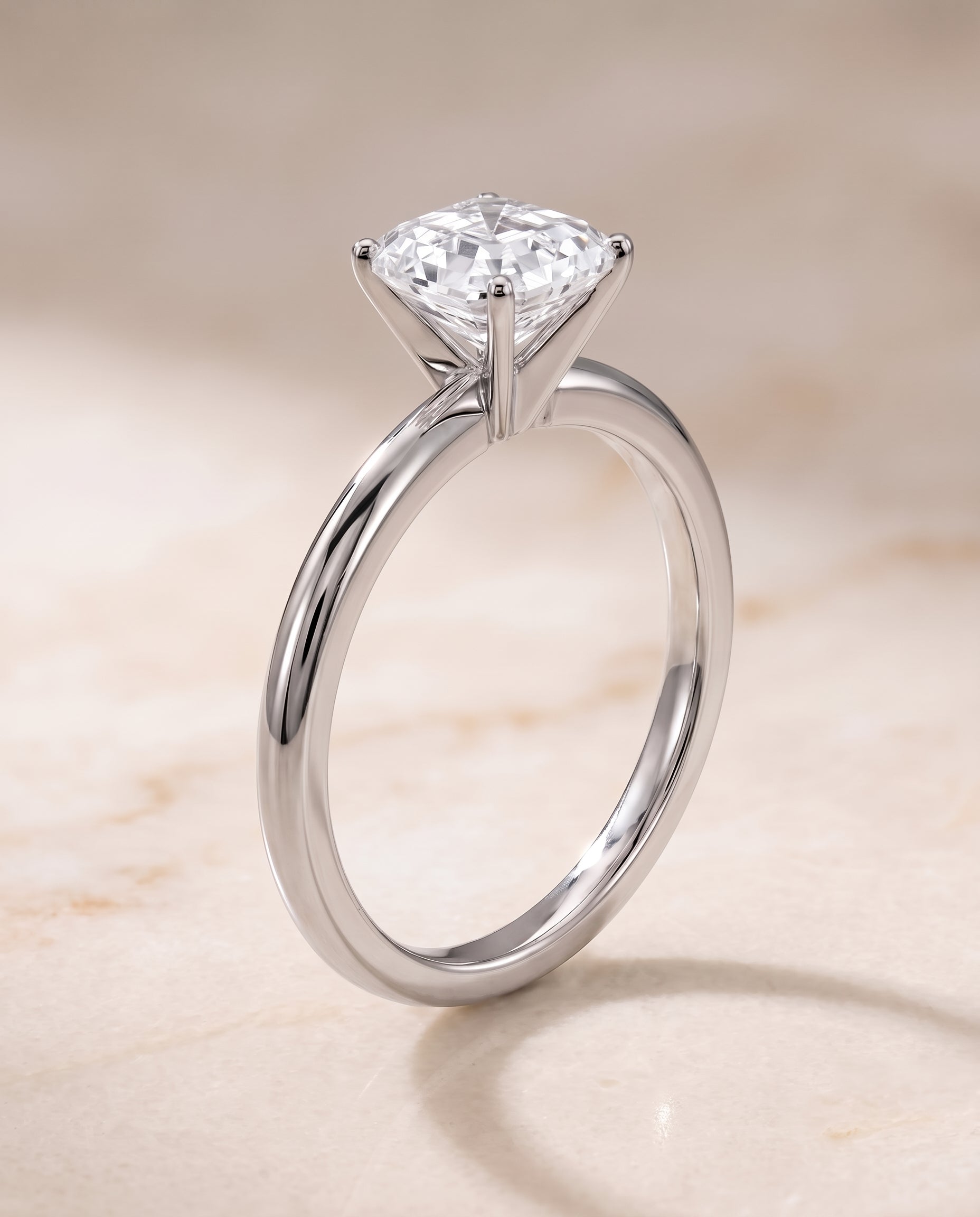 The Isolde Petite Knife Edge Solitaire Asscher Cut Engagement Ring Setting in 18K White Gold