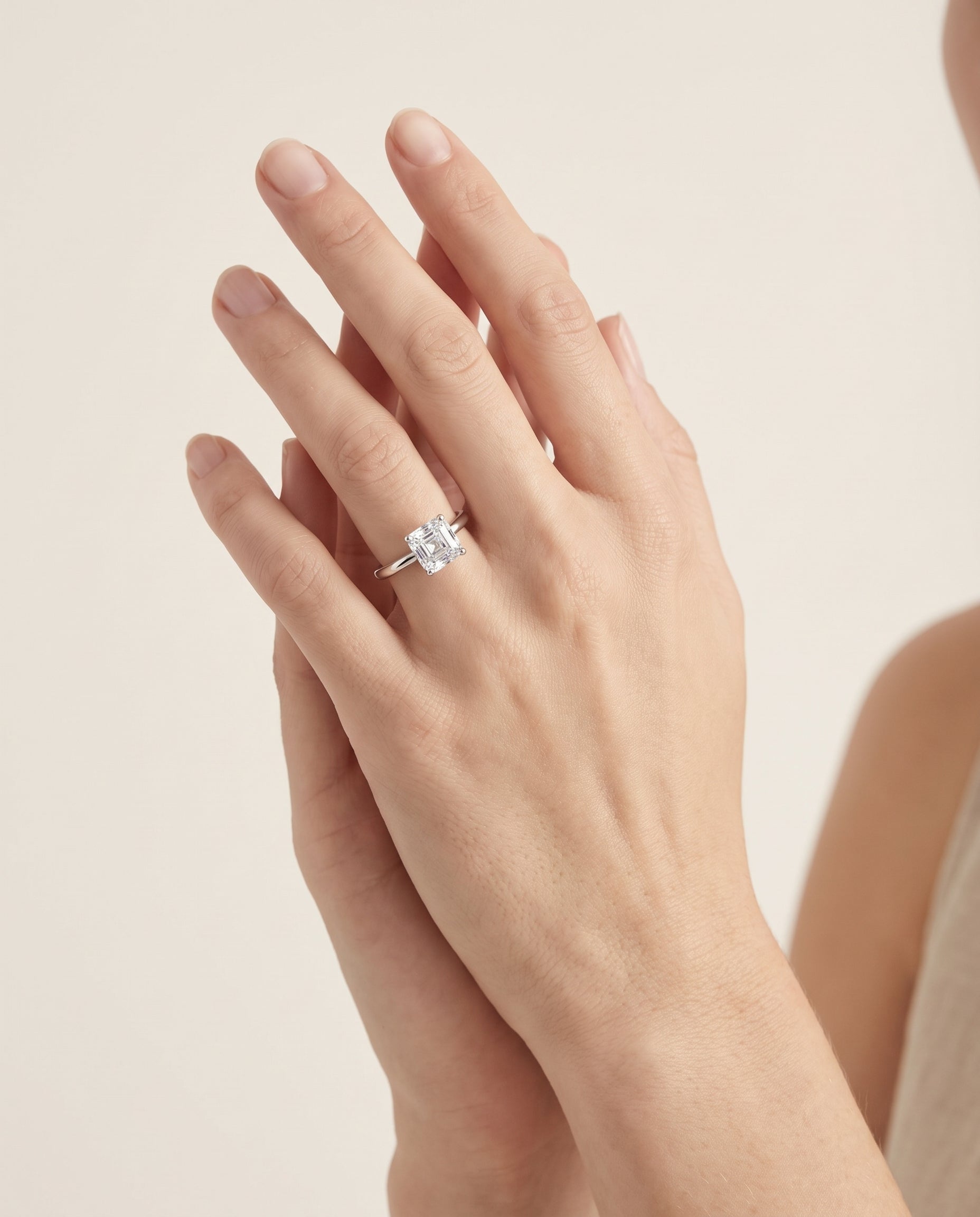 The Isolde Petite Knife Edge Solitaire Asscher Cut Engagement Ring Setting in 18K White Gold