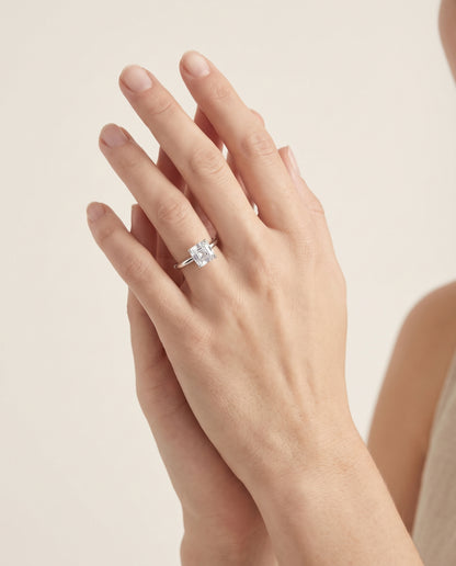 The Isolde Petite Knife Edge Solitaire Asscher Cut Engagement Ring Setting in 18K White Gold