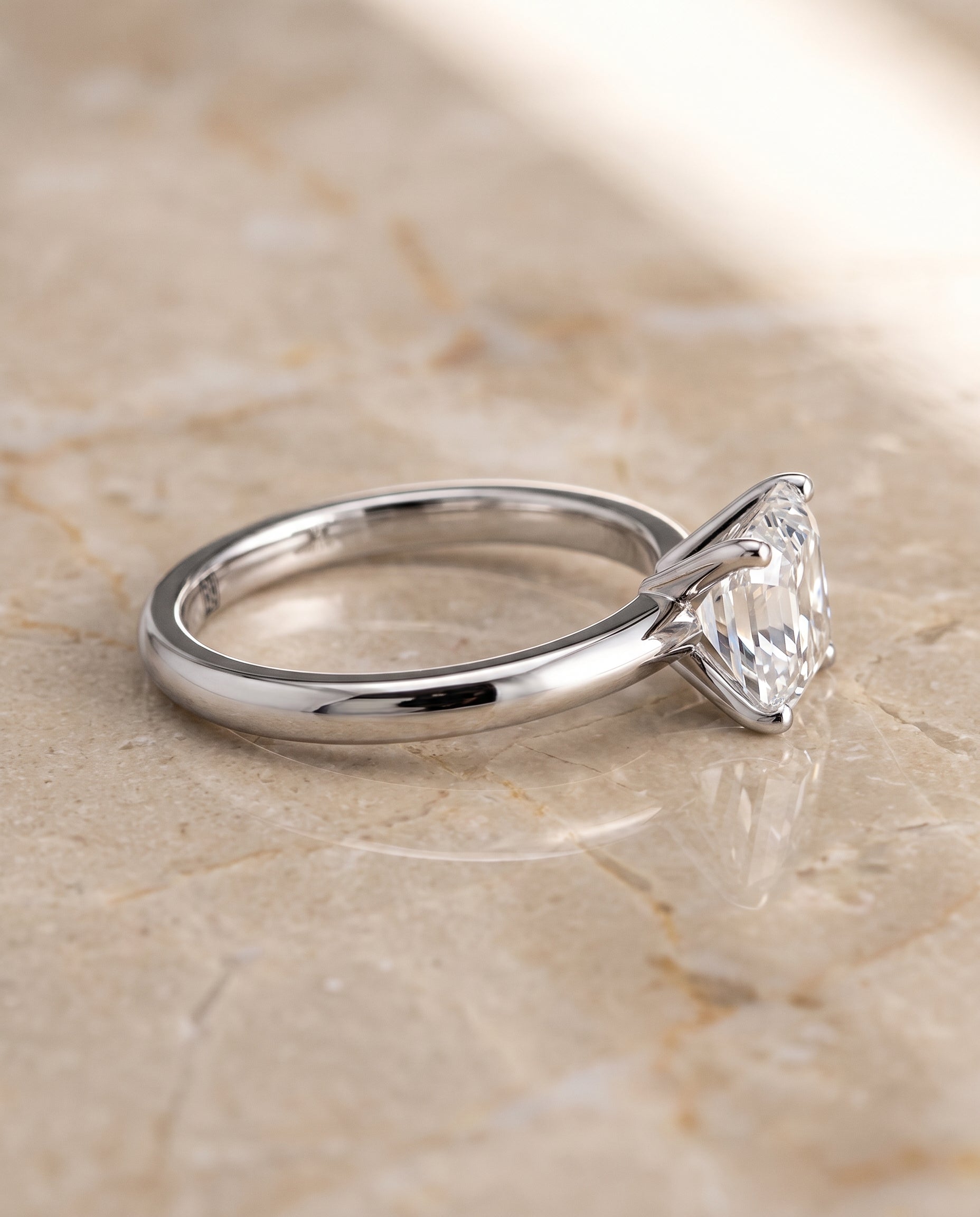 The Isolde Petite Knife Edge Solitaire Asscher Cut Engagement Ring Setting in 18K White Gold