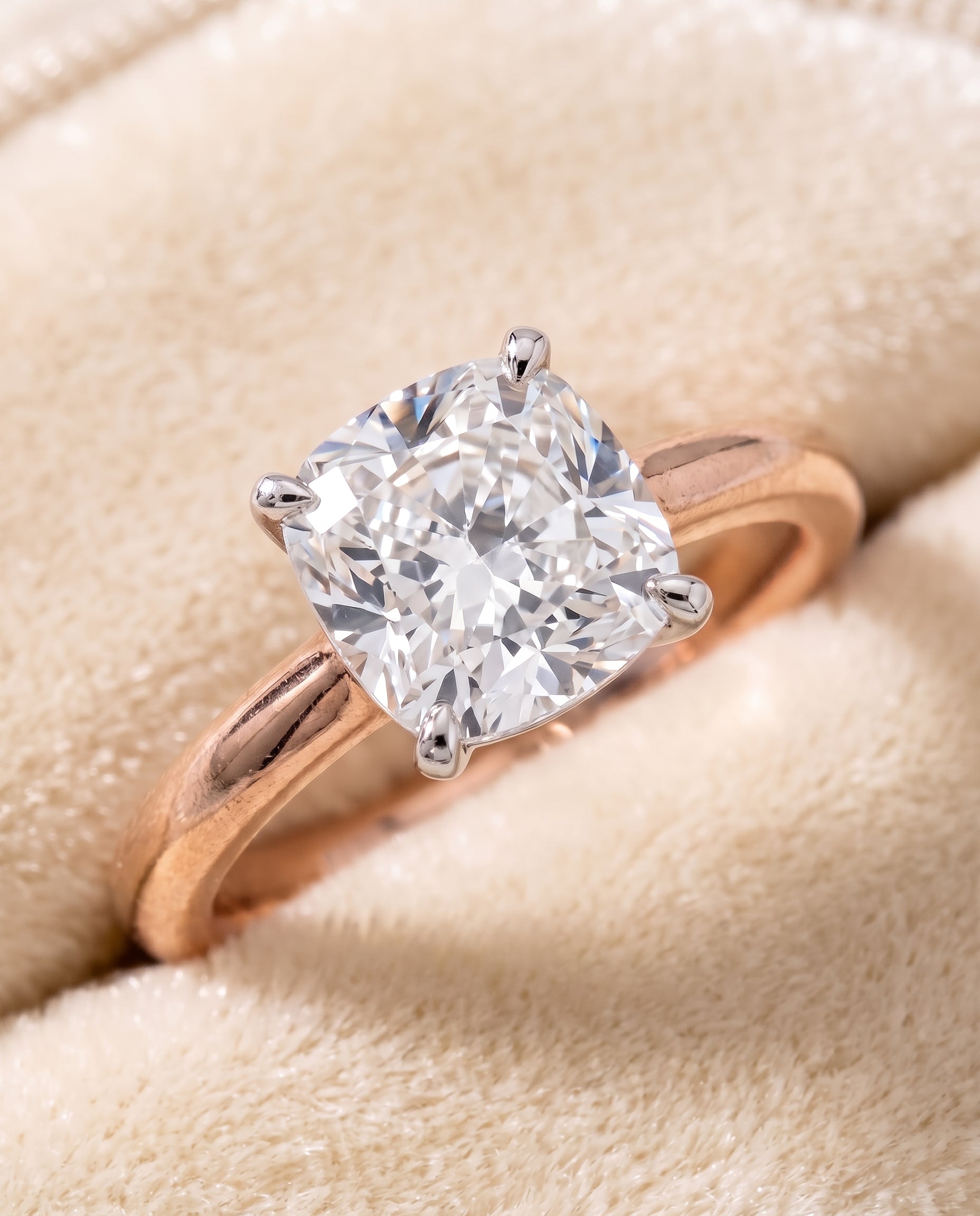 The Isolde Petite Knife Edge Solitaire Cushion Cut Engagement Ring Setting in 14K Rose Gold