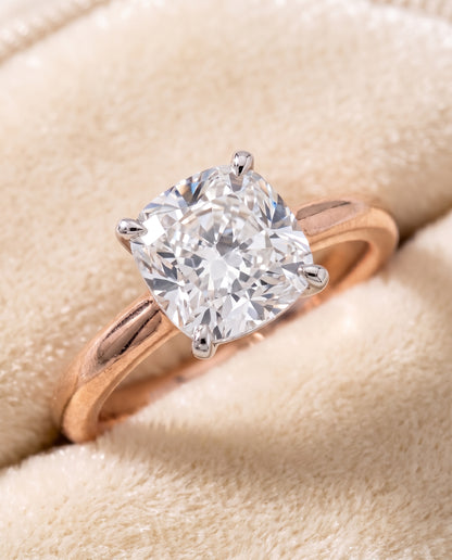 The Isolde Petite Knife Edge Solitaire Cushion Cut Engagement Ring Setting in 14K Rose Gold