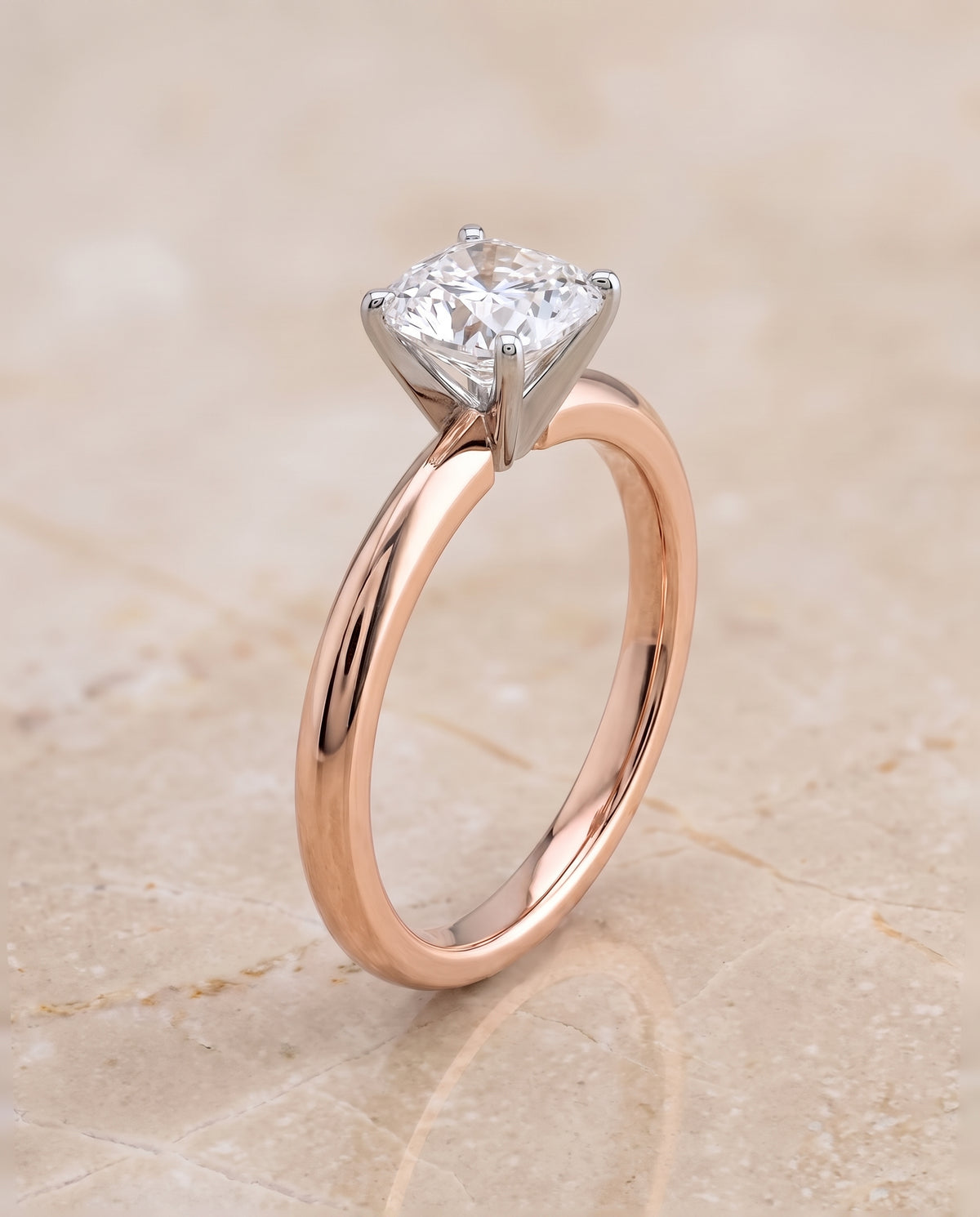The Isolde Petite Knife Edge Solitaire Cushion Cut Engagement Ring Setting in 14K Rose Gold