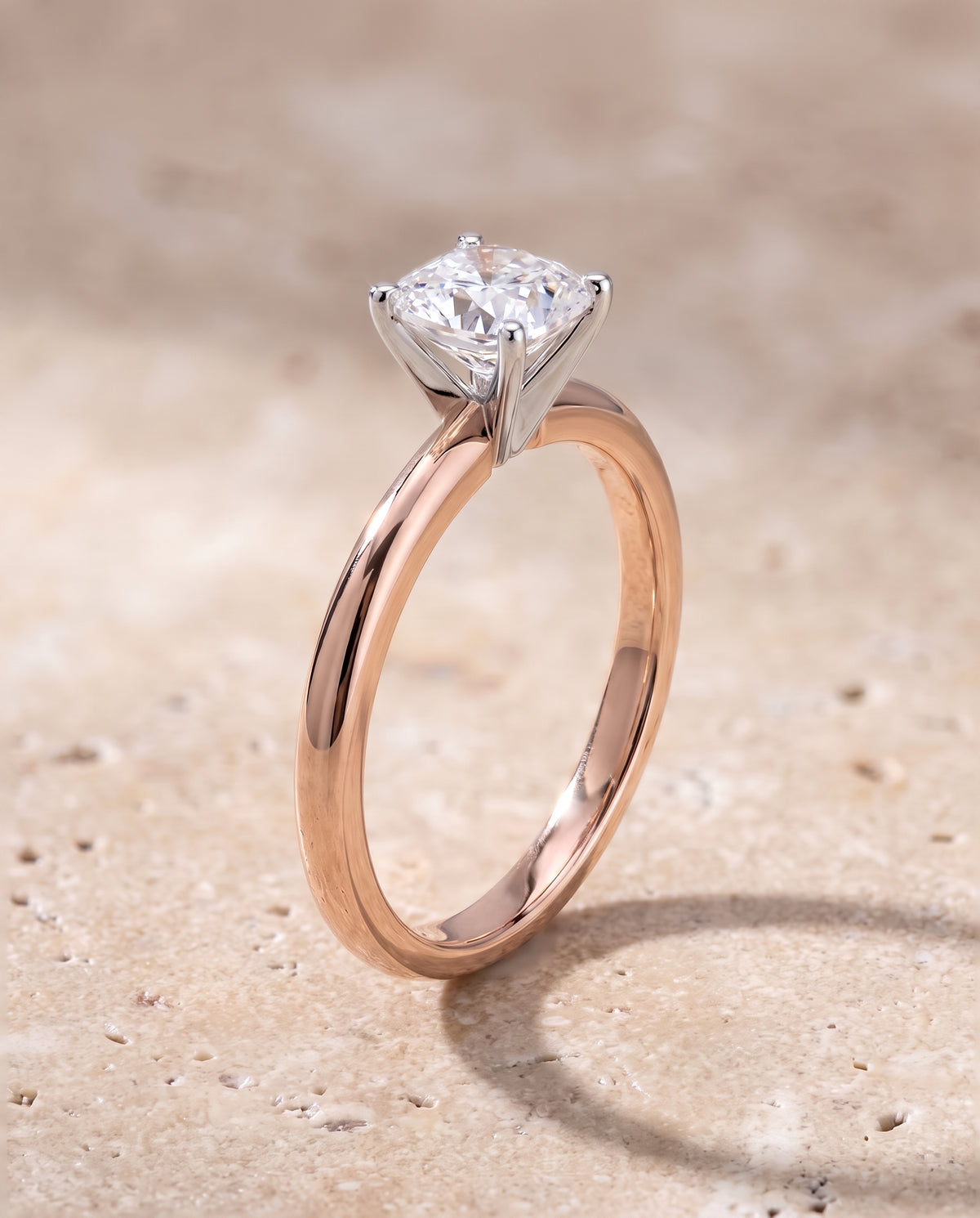 The Isolde Petite Knife Edge Solitaire Cushion Cut Engagement Ring Setting in 14K Rose Gold