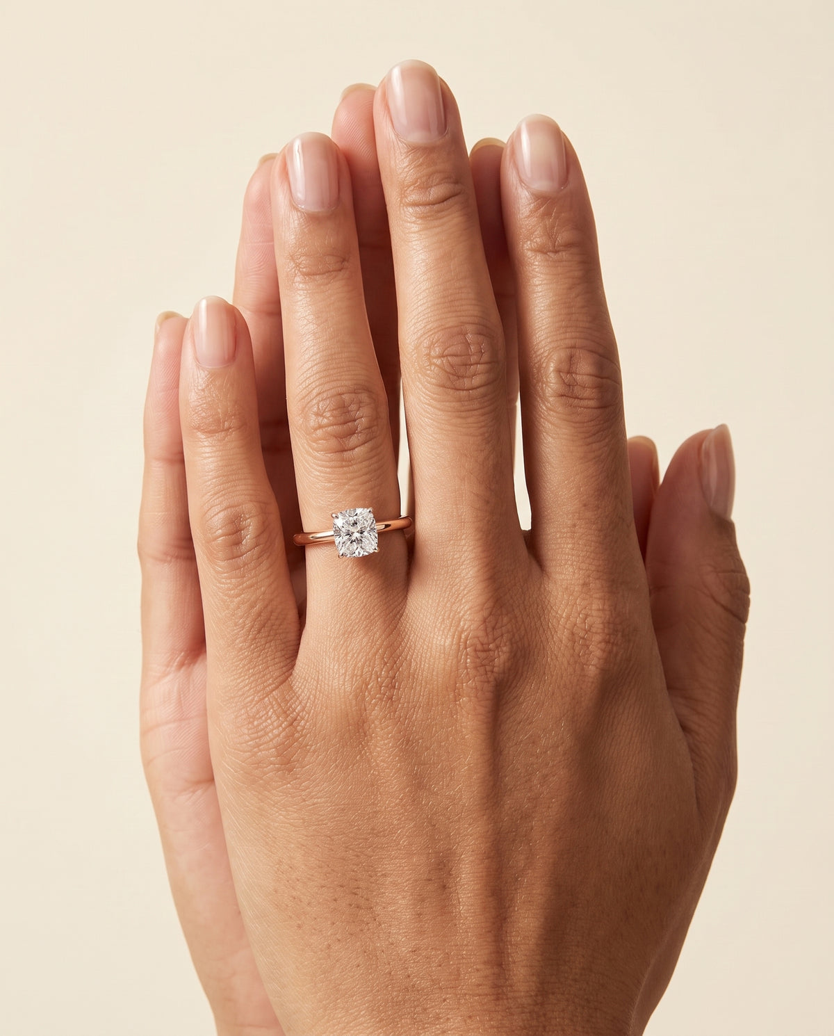 The Isolde Petite Knife Edge Solitaire Cushion Cut Engagement Ring Setting in 14K Rose Gold