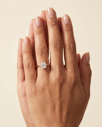 The Isolde Petite Knife Edge Solitaire Cushion Cut Engagement Ring Setting in 14K Rose Gold