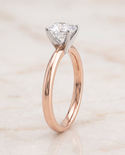 The Isolde Petite Knife Edge Solitaire Cushion Cut Engagement Ring Setting in 14K Rose Gold