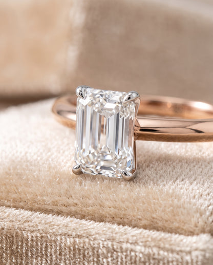 The Isolde Petite Knife Edge Solitaire Emerald Cut Engagement Ring Setting in 14K Rose Gold