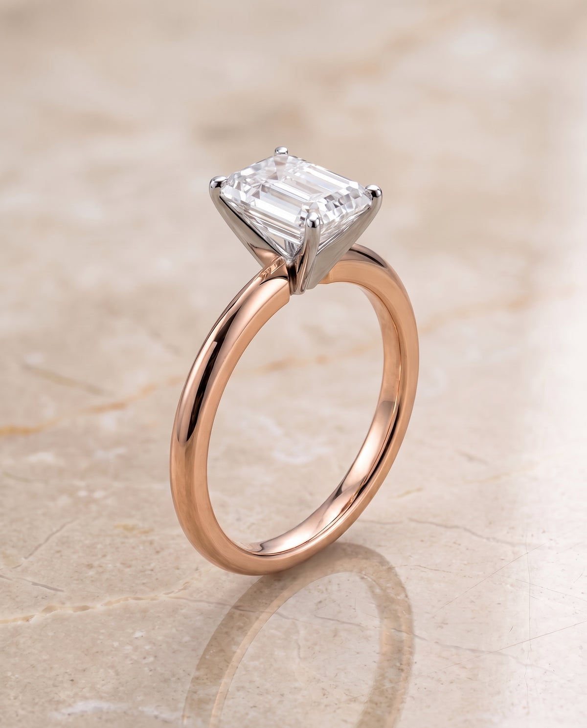 The Isolde Petite Knife Edge Solitaire Emerald Cut Engagement Ring Setting in 14K Rose Gold
