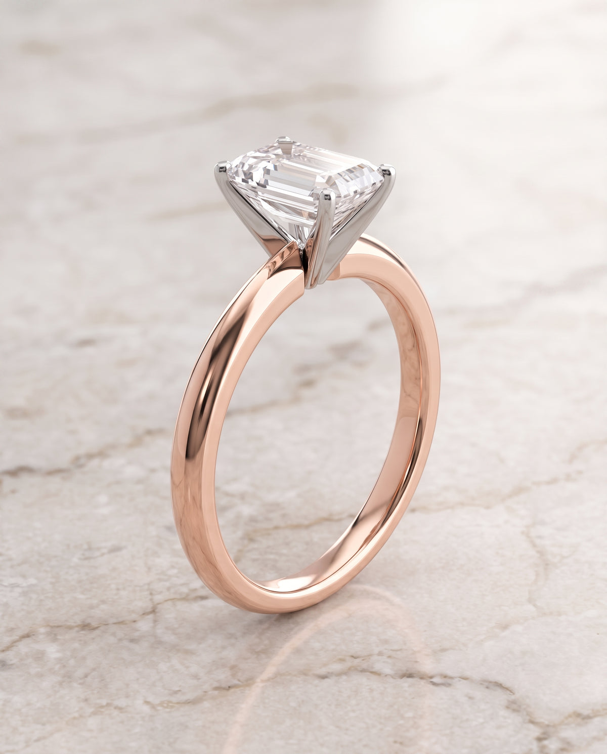 The Isolde Petite Knife Edge Solitaire Emerald Cut Engagement Ring Setting in 14K Rose Gold