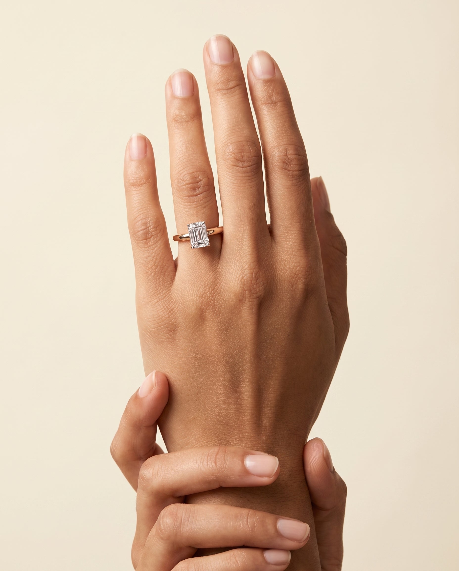 The Isolde Petite Knife Edge Solitaire Emerald Cut Engagement Ring Setting in 14K Rose Gold